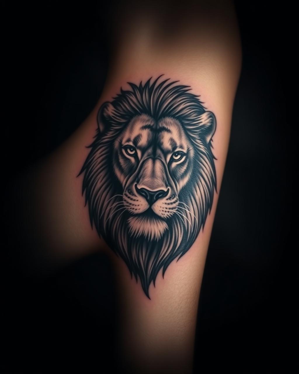 Realistisches Black-&-Grey Löwen-Tattoo auf dem Unterarm
