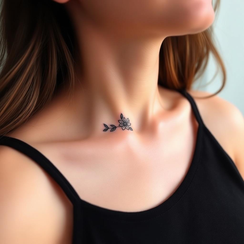 Fineline Blumen-Tattoo am Schlüsselbein