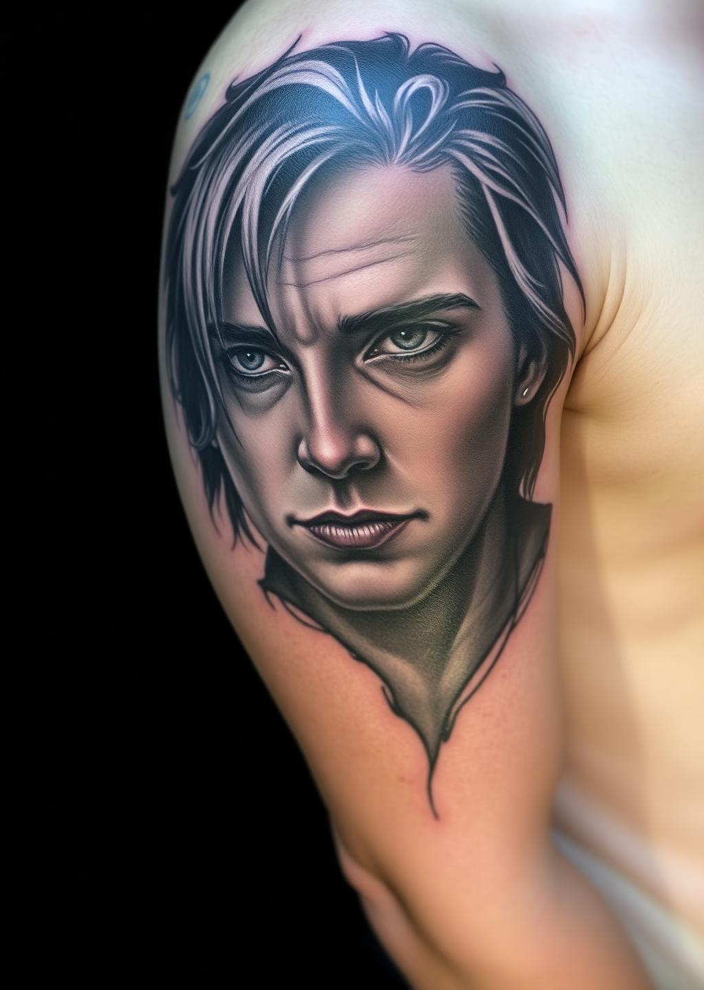 Realistic Portrait-Tattoo am Oberarm
